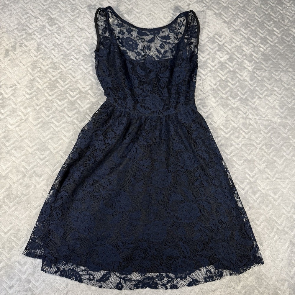 Zara Trafaluc Navy Blue Lace Dress Small Sleeveless Skater Mini Fit Flare Party